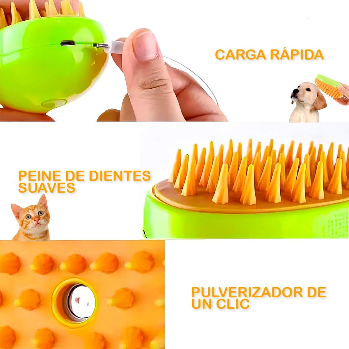Cepillo Quitapelos con Vapor y Masaje para Perros y Gatos.